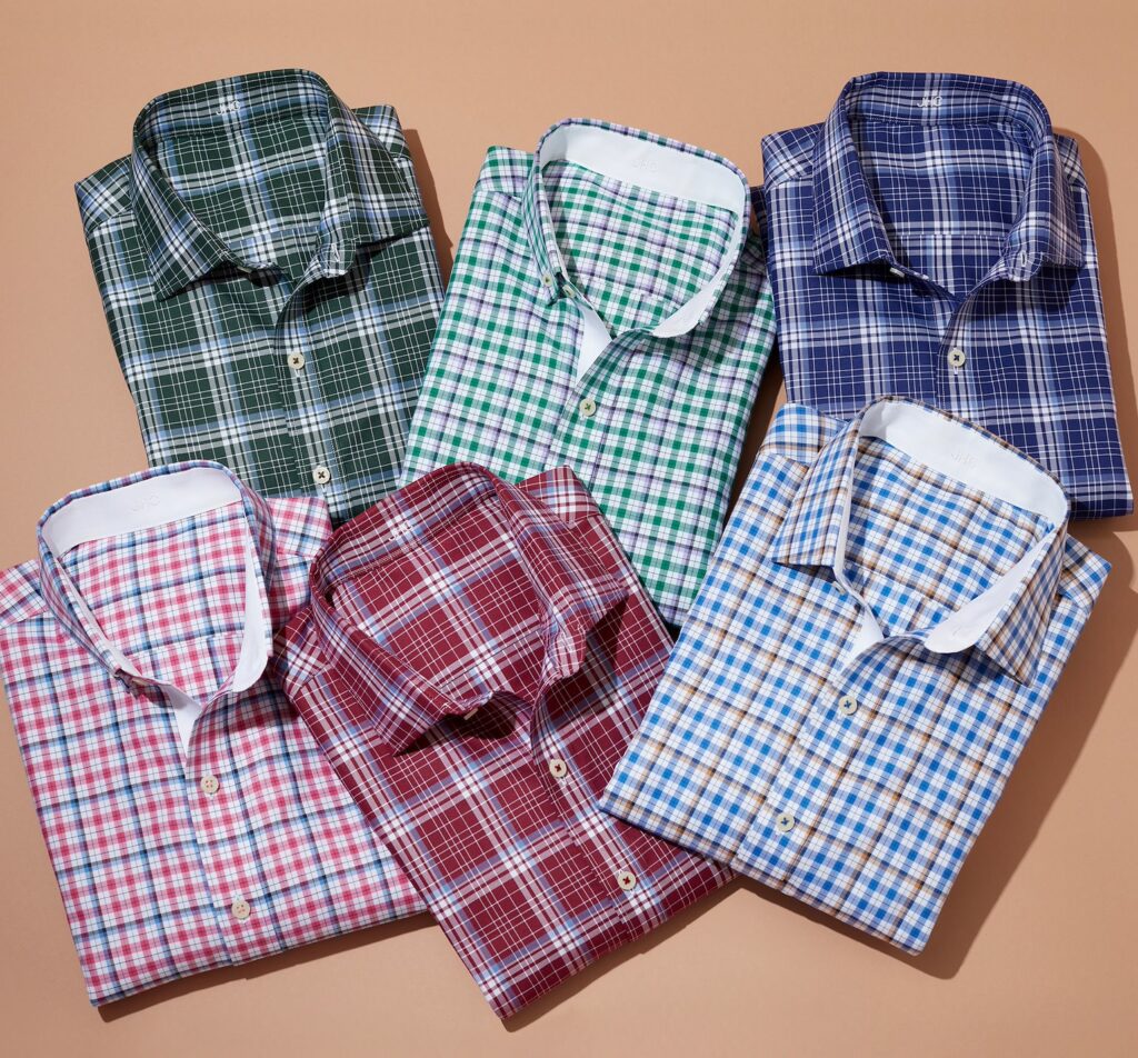 Folded button-up shirts